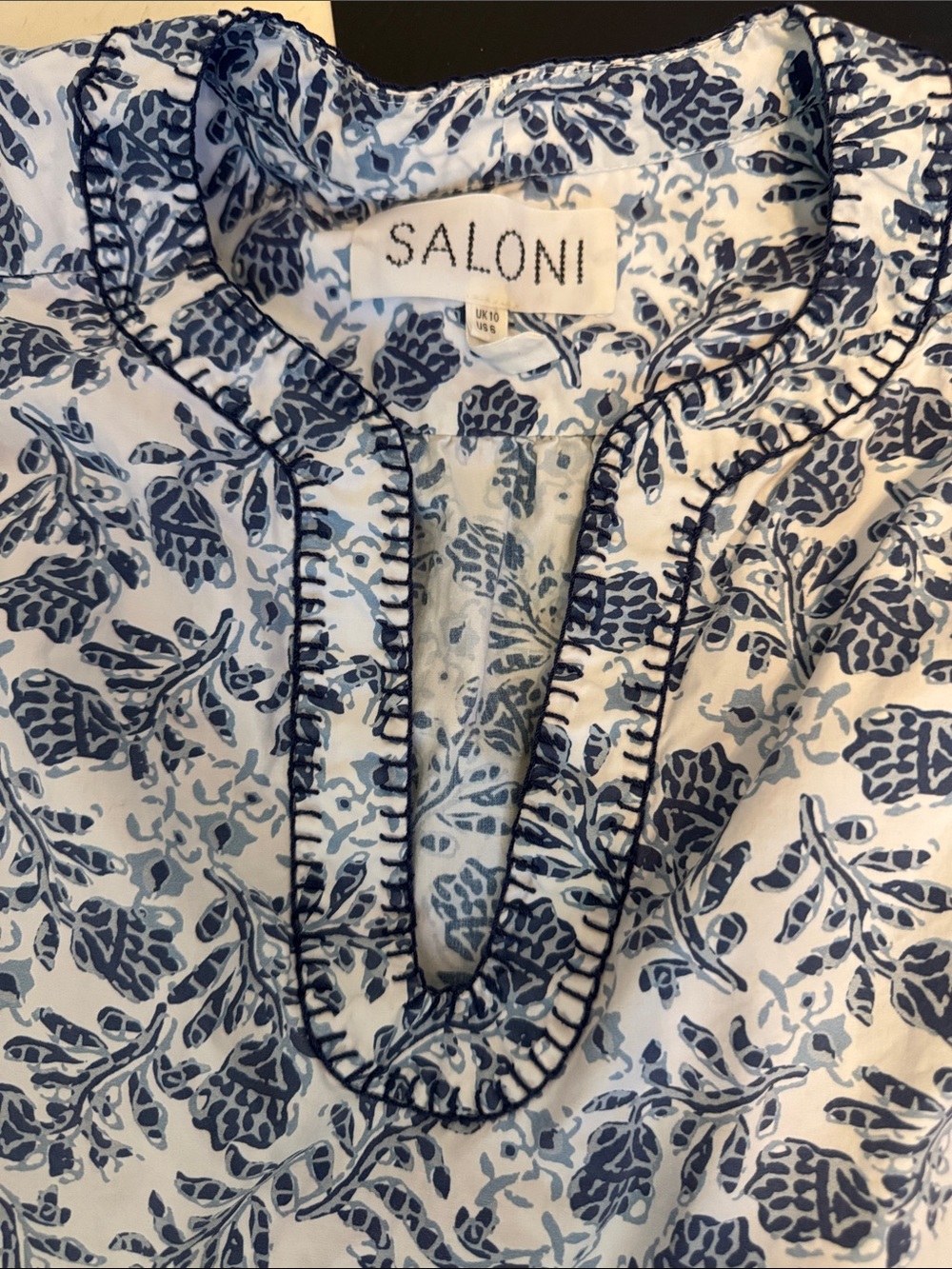 SALONI Navy & White Floral Split-Neck Tunic